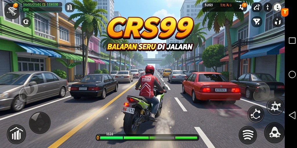 Gameplay Racing mendebarkan dalam CRS99 dengan banyak mobil dan lintasan.