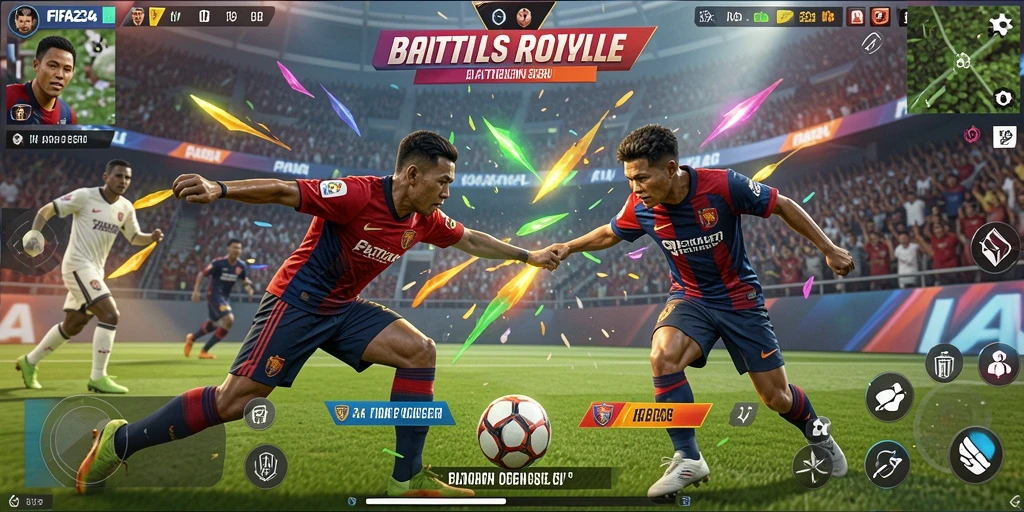 Screenshot gameplay FIFA234 menampilkan pertarungan seru di arena Battle Royale.