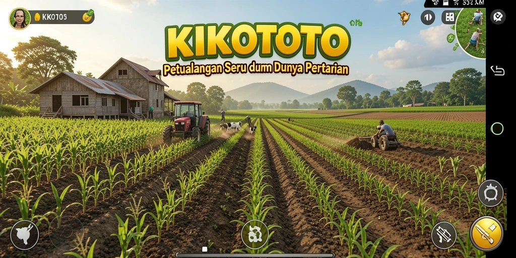 Tangkapan layar gameplay KIKOTOTO menampilkan ladang subur dan interaksi sosial.