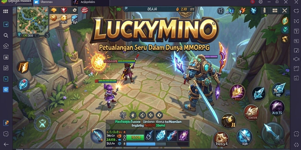 Screenshot gameplay LUCKYMINO menampilkan aksi seru dalam pertempuran MMORPG.