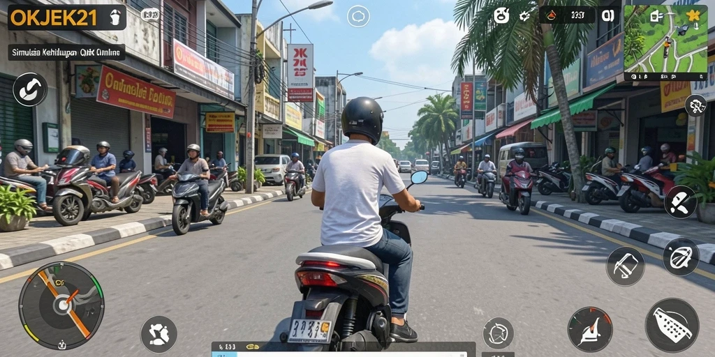 Screenshot gameplay OKJEK21 yang menampilkan aksi seru mengantar penumpang.